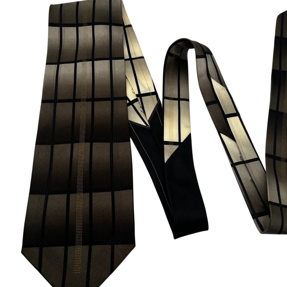 Vintage Ottimo‎ Uomo Mens Silk Necktie Geometric Grid Pattern Tie Hand Made